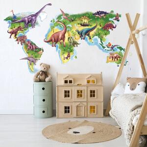 INSPIO-textilná prelepiteľná nálepka - Nálepka na stenu pre chlapcov - Mapa sveta Dinosaury