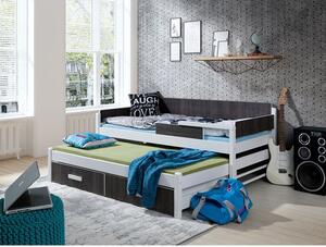 Detská posteľ s prístelkou 90x200 SELTERS - biela / zebrano