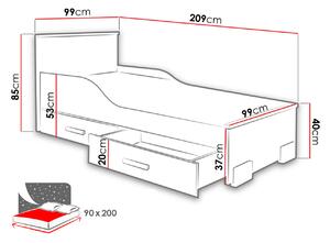 Detská posteľ s úložným priestorom 90x200 LORCH - biela / buk