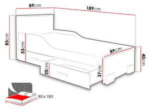 Detská posteľ s úložným priestorom 80x180 LORCH - biela / buk