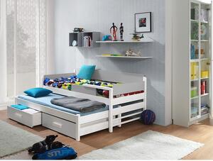 Detská posteľ s prístelkou 90x200 SELTERS - biela / šedá