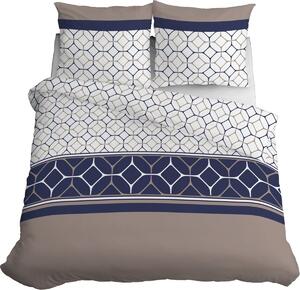 Bavlnená posteľná bielizeň s dokonalým modro-béžovým vzorom Biela