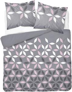 Bavlnená posteľná bielizeň s jednoduchým ružovo-šedo-bielym vzorom Šedá
