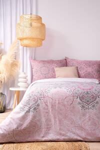 Bavlnená posteľná bielizeň s jemným ružovo-šedým vzorom Ružová