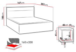 Spálňová zostava s posteľou 160x200 SUCRE 2 - orech hikora / dub / čierne nôžky