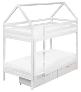Poschodová posteľ so zásuvkami biela borovicové drevo 90 x 200 cm domček s rebríkom detská izba
