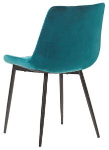 Sada 2 jedálenských stoličiek modré zamatové čalúnenie čierne oceľové nohy moderné čalúnené stoličky