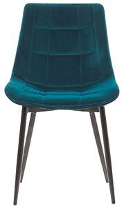 Sada 2 jedálenských stoličiek modré zamatové čalúnenie čierne oceľové nohy moderné čalúnené stoličky