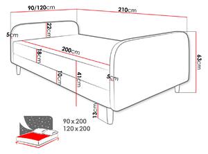 Jednolôžková čalúnená posteľ s čelom 120x200 PELLO 3 - čierna