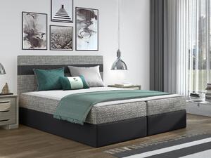Hotelová manželská posteľ 180x200 SESKARO - svetlá šedá / čierna ekokoža + topper ZDARMA