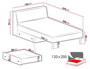 Jednolôžková posteľ s úložným priestorom 120x200 ALANEN - dub artisan / šedá / biela