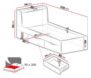 Jednolôžková posteľ so šuplíkmi 90x200 SAUTA - dub / antracitová