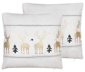 Sada 2 dekoratívnych vankúšov biela čierna zlatá bavlna polyester 45 x 45 cm štvorcový tvar zvierací vzor soby Vianoce glamour štýl