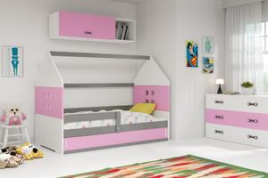 BMS Group Detská posteľ domček DOMI 1 sivá - ružová 160x80cm