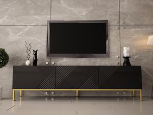 Televízny stolík HUNE - čierny / lesklý čierny