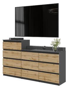 Veľká komoda GABRIEL 160 cm – antracit / dub Wotan – moderná komoda s 10 zásuvkami