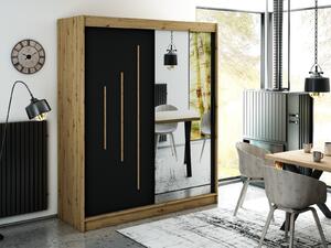 Zrkadlová skriňa s posuvnými dverami LURDES 9 - šírka 180 cm, dub artisan / čierna