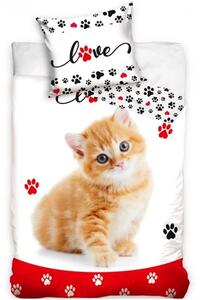 Bavlnené posteľné obliečky Love s mačičkou - 100% bavlna - 70 x 90 cm + 140 x 200 cm