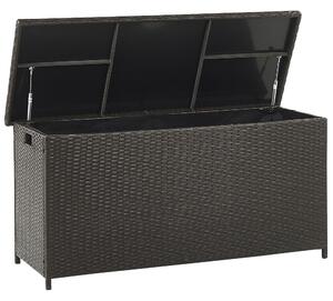 Vonkajší úložný box hnedý umelý ratan 126 x 46 cm záhradný box na vankúše moderný štýl terasa záhrada