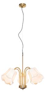 Klasická závesná lampa z mosadze s bielym tienidlom 5-svetlá - Nona