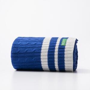 Pletená modrá deka United Colors of Benetton 100 vlna / 140 x 190 cm