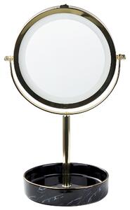 Kozmetické zrkadlo zlatá čierna železný kovový rám ø 20 cm keramický stojan s LED svetlom 1x/5x zväčšovacie sklo obojstranné