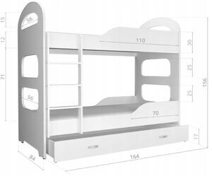 Detská poschodová posteľ Dominik so zásuvkou BIELA - 160x80 cm
