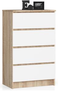 Ak furniture Komoda Kuba 60 cm - 4 zásuvky dub sonoma/biela