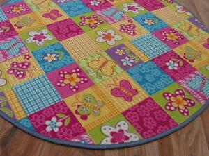 Dywany Lusczow Detský guľatý koberec Butterfly & Flowers farebný
