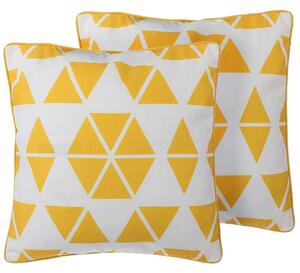 Sada 2 dekoratívnych vankúšov biela žltá polyester 45 x 45 cm štvorcový tvar geometrický vzor moderný štýl obývačka spálňa doplnky