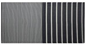 Vonkajší koberec čierny plastový 90 x 180 cm pruhovaný s geometrickým vzorom ekologický moderný minimalistický