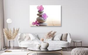 Obraz balans kameňov a ružové orientálne kvety - 60x40