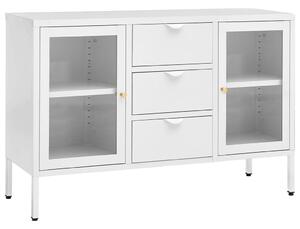 Komoda biela 105x35x70 cm oceľ a tvrdené sklo