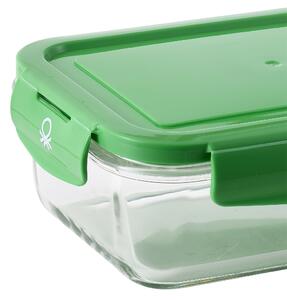 United Colors of Benetton borosilikátové sklo na potraviny s viečkom / 840 ml / polypropylén / zelené viečko / transparentné