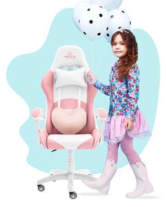 Detské herné kreslo Hell's Chair Rainbow Kids Pink-White