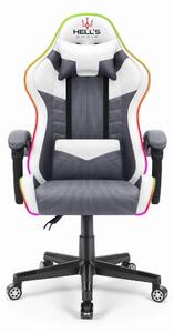 Herná stolička HC-1004 s LED podsvietením sivo-bielo látková