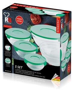 5-dielna sada sklenených pohárov Renberg s viečkom / rôzne veľkosti / zelené viečko / transparentné