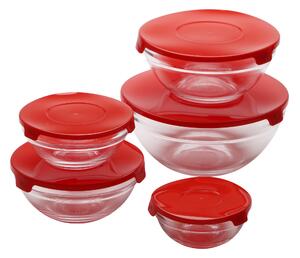 5-dielna sada sklenených pohárov Renberg s viečkom / rôzne veľkosti / červené viečko / transparentné