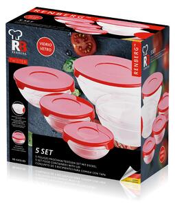 5-dielna sada sklenených pohárov Renberg s viečkom / rôzne veľkosti / červené viečko / transparentné