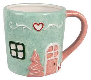 Zelený keramický hrnček v dekore chalúpky - 13*9*9 cm / 350 ml - Clayre & Eef