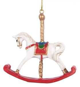 Bielo-červená závesná dekorácia hojdací koník - 8*2*7 cm - Clayre & Eef