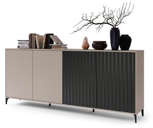 Komoda Rimini K-242 Béžová Taupe / Čierna matná - MODERNÁ SKRIŇA S DRÁŽKOVANÝMI ČELAMI