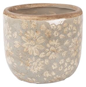 Šedý keramický obal na kvetináč s kvetmi S - Ø 10*9 cm - Clayre & Eef