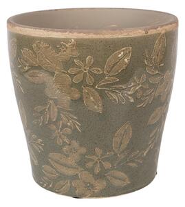 Zelený keramický obal na kvetináč s kvetmi Timothée L - Ø 14*13 cm - Clayre & Eef