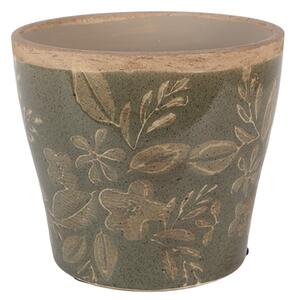 Zelený keramický obal na kvetináč s kvetmi Timothée M - Ø 12*10 cm - Clayre & Eef