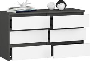 BDW, komoda, 6 zásuviek, 100x57, skriňa, príborník, sivá / biela