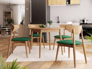 Okrúhly jedálenský stôl 100 cm so 4 stoličkami OLMIO 1 - prírodné drevo / zelený