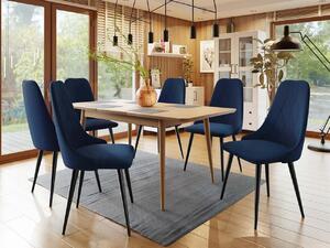 Rozkladací jedálenský stôl so stoličkami OLMIO 2 - prírodné drevo / čierny / modrý