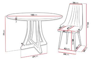 Okrúhly jedálenský stôl 100 cm so 4 stoličkami TULZA 1 - čierny / šedý
