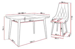 Rozkladací jedálenský stôl so stoličkami OLMIO 2 - čierny / ružový